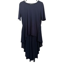 NEW New York &amp; Company Blouse Large Navy Blue Extreme High Low Polyester Rayon - £17.10 GBP