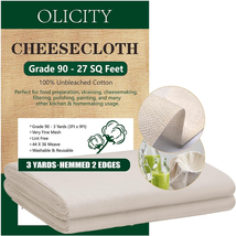 Olicity Cheese Cloth, Grade 90, 27 Sq Feet, 100% Unbleached Cotton Cheesecloth F - £8.06 GBP