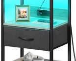 Seventable Nightstand With Charging Station: A Greige, 3-Tier Bedside Ta... - $51.93