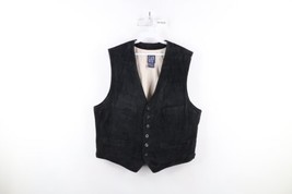 Vtg 90s Gap Mens Large Distressed Full Button Suede Leather Vest Jacket Black - £45.37 GBP