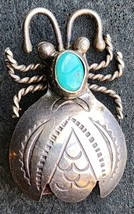 Vintage Navajo Turquoise Stamped Beetle Bug Pin Brooch Sterling. Signed R.L.E. ? - £98.92 GBP