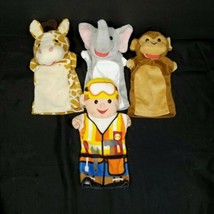 Hand Puppet Giraffe Elephant Monkey Handyman Helper Plush Lot Of 4 Stuffed - £14.20 GBP