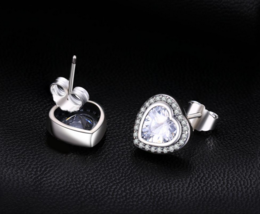 Premium Love Heart CZ Stud Earrings 925 Sterling Silver Earrings For Women Girls - £10.47 GBP