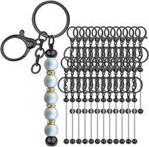 24Pcs Metal Beaded Keychains for Beads Beadable Keychain Bars Blanks Bead - £17.40 GBP