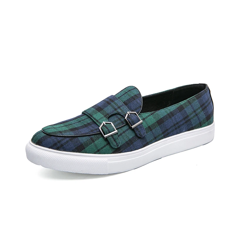 New Monk Loafers Men Shoes Red Plaid Classic Street Outdoor Daily PU Dou... - £60.01 GBP