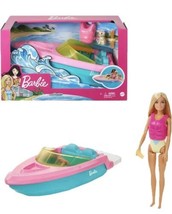 Barbie Doll &amp; Speed Boat Playset With Pet Puppy 2 Cups Life Jacket Matte... - £20.26 GBP