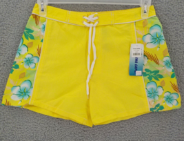 Nina Capri Womens Shorts SZ 8 Yellow Hibiscus Drawstring Hook &amp; Loop Fly Stains - £3.74 GBP