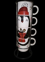 American Atelier Stoneware Holiday Christmas Penguin Stacking Coffee Mug Tea Cup - £27.46 GBP