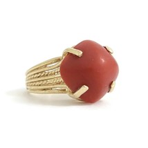 Vintage 1960&#39;s Cabochon Red Coral Cocktail Ring 12K Yellow Gold, 7.93 Gr - $1,395.00