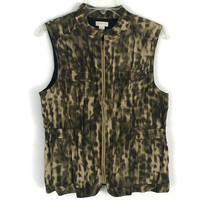 Chicos Womens Jacket Size 1=M/8 Brown Sleeveless Vest Zipper Animal Pockets - $29.12