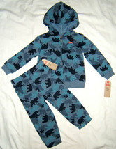 Levi&#39;s Baby Boy Hoodie &amp; Pants 2 Pc Set Sweatsuit Blue Bear Print 24M 24... - £10.38 GBP