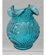 Vintage FENTON 4&quot; Flower Vase TEAL ROYALE - Ruffled Rim, Draped/Shell Pa... - $532.44 MXN