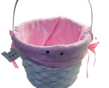 2 Pc Easter Bunny Wicker Basket W/Velvet Bunny Liner Cover 7” X 9” Dia - $56.31