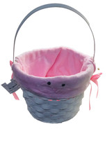 2 Pc Easter Bunny Wicker Basket W/Velvet Bunny Liner Cover 7” X 9” Dia - £45.15 GBP