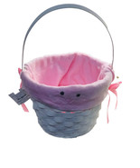 2 Pc Easter Bunny Wicker Basket W/Velvet Bunny Liner Cover 7” X 9” Dia - $56.31