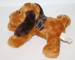 Chosun Dog Tan Brown Ears Plush Soft Toy 8&quot; Plaid Bow Bean Bag Puppy Lyi... - $35.00