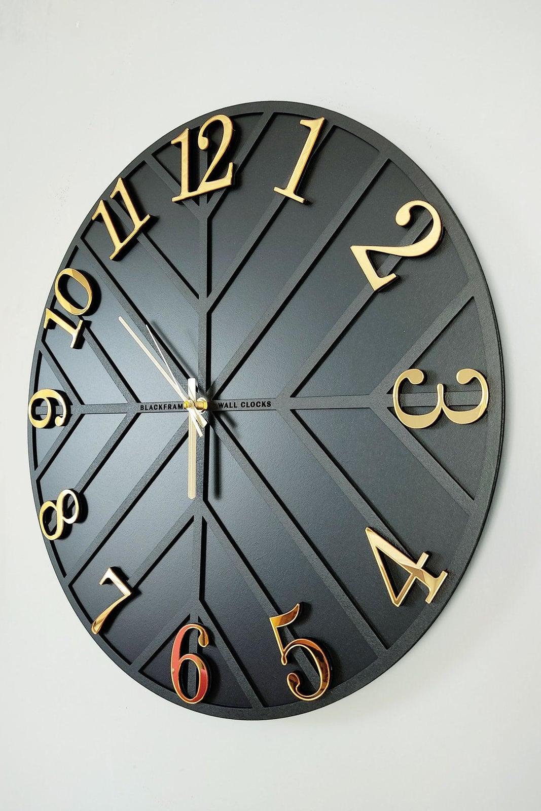 - Diagonal Lines - Black & Gold - 50cm Wall Clock - $67.00