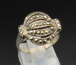 925 Sterling Silver -  Vintage Marcasite Striped Cutout Ring Sz 6.5 - RG24713 - £23.97 GBP