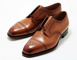 Men&#39;s Genuine Leather Handmade Lace up Brogue shoes, leather oxford shoes - £136.51 GBP
