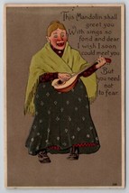 Old Musician Toothless Woman  With Mandolin Sings So Fond Humor Postcard... - £6.23 GBP