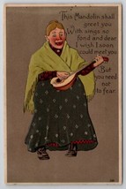 Old Musician Toothless Woman  With Mandolin Sings So Fond Humor Postcard W26 - £6.02 GBP