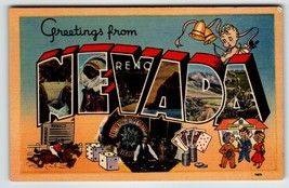Greetings From Reno Nevada Casinos Cupid Large Big Letter Postcard Linen Tichnor - £30.10 GBP
