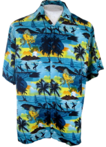 ALVISH Hawaiian ALOHA shirt L pit to pit 24 Surfer surfing silhouette tuau VTG - £15.81 GBP