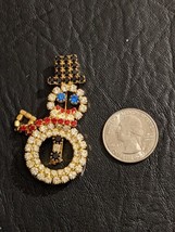 Vintage Rhinestone Snowman Christmas Pin Broach 2.25&quot; Moveable Scarf - £11.68 GBP