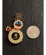 Vintage Rhinestone Snowman Christmas Pin Broach 2.25&quot; Moveable Scarf - £11.69 GBP