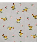 Vintage Cotton Fabric Piece 21.5 x 17.75in Pale Yellow Chickens Red Hat ... - $21.02 CAD