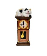 Cat Atop Grandfather Clock Salt &amp; Pepper Shaker Set Stacking Calico Kitt... - £18.22 GBP