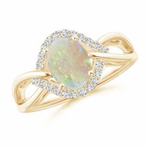 ANGARA Oval-Shaped Opal Entangled Split Shank Ring with Diamond Halo - £827.91 GBP