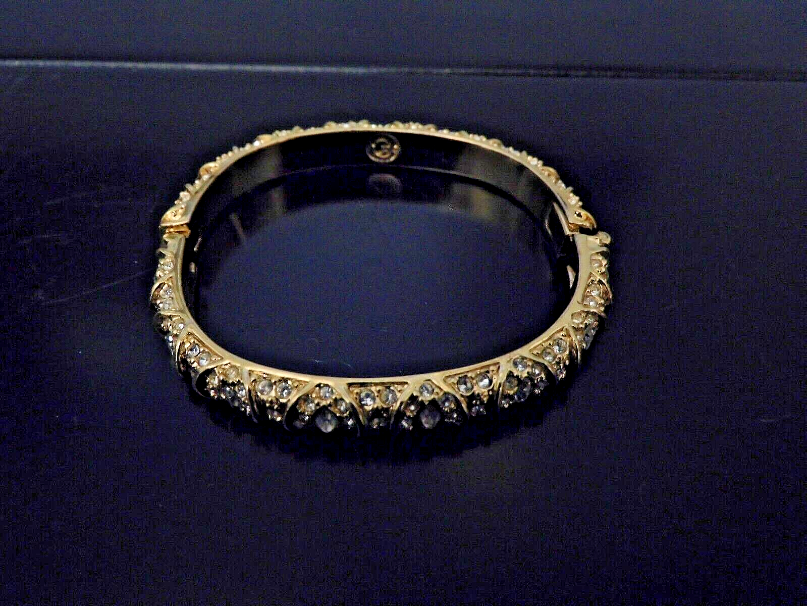 ST JOHN Vintage Gold Tone Pave Crystals Rhinestones Hinged Bangle Bracelet 8.5" - $189.95