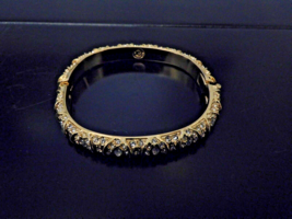 ST JOHN Vintage Gold Tone Pave Crystals Rhinestones Hinged Bangle Bracelet 8.5&quot; - £151.83 GBP