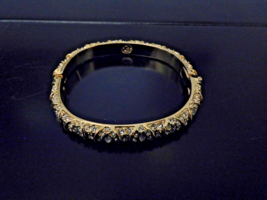 ST JOHN Vintage Gold Tone Pave Crystals Rhinestones Hinged Bangle Bracelet 8.5&quot; - £150.24 GBP