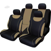 For AUDI New Flat Cloth Black and Tan Front and Rear Car Seat Covers Set - $35.36