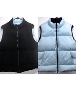 J PERCY SPORT REVERSIBLE BLACK &amp; BLUE FLEECE DOWN FILL PUFFER VEST WOMEN... - $21.28