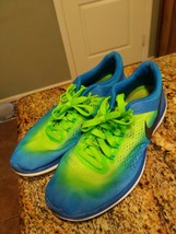 Nike Men’s 10 US Flex Run 2016 Green &amp; Blue Neon Running Shoes Lace Up 4... - £35.52 GBP