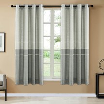 Vogol Linen Textured Kitchen Curtains, Grommet Drapes For Living, 2 Pieces, Grey - £52.26 GBP