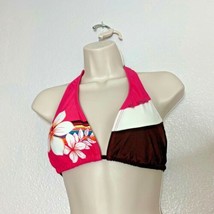No Boundaries Juniors Sz 11 13 Swimsuit Top Flower Striped Pink Brown White - $10.89