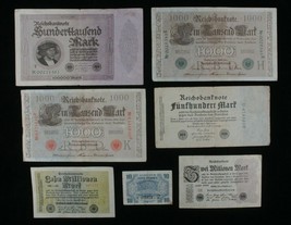 1910-1947 Deutschland 7-Notes Set Reich, Weimar Republik &amp; Alliierten Beruf - £56.97 GBP