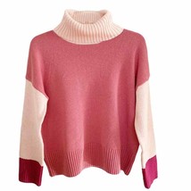 Garnet Hill Pink Colorblock Relaxed Fit Wool Blend Turtleneck Sweater Small - £35.30 GBP