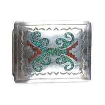 E Vintage Navajo sterling chip inlay belt buckle - £254.40 GBP