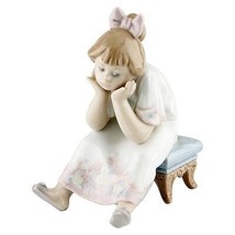 Lladro #5649 "Nothing to Do" Figurine, Young Bored Girl Sitting on Stool Retired - $187.12
