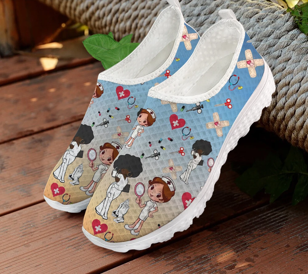 ELVISWORDS  Designer  Girl  Nurse Pattern Ladies Flat Shoes Summer Air  Sneaker  - £148.76 GBP
