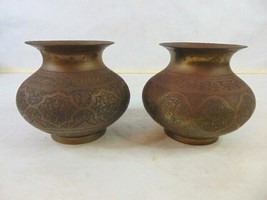 Pair of Vintage Antique Middle Eastern Brass Bud Vases - $173.25