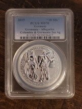 2019 2 Oz Silver 10 Mark Germania &amp; Columbia MS70 Coin Perfect - £190.15 GBP