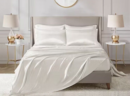 Madison Park Essentials Satin Sheet Set Ivory Queen Luxury Silky 6 PC - $27.73