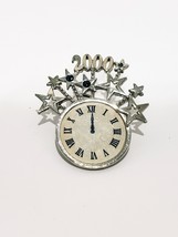 Year 2000 Millennium Clock Stars Rhinestones Brooch Lapel Pin Celebration 1.75&quot; - £15.57 GBP