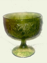 VINTAGE 1978 FTD Green Glass Footed Compote OAK LEAF - $9.49